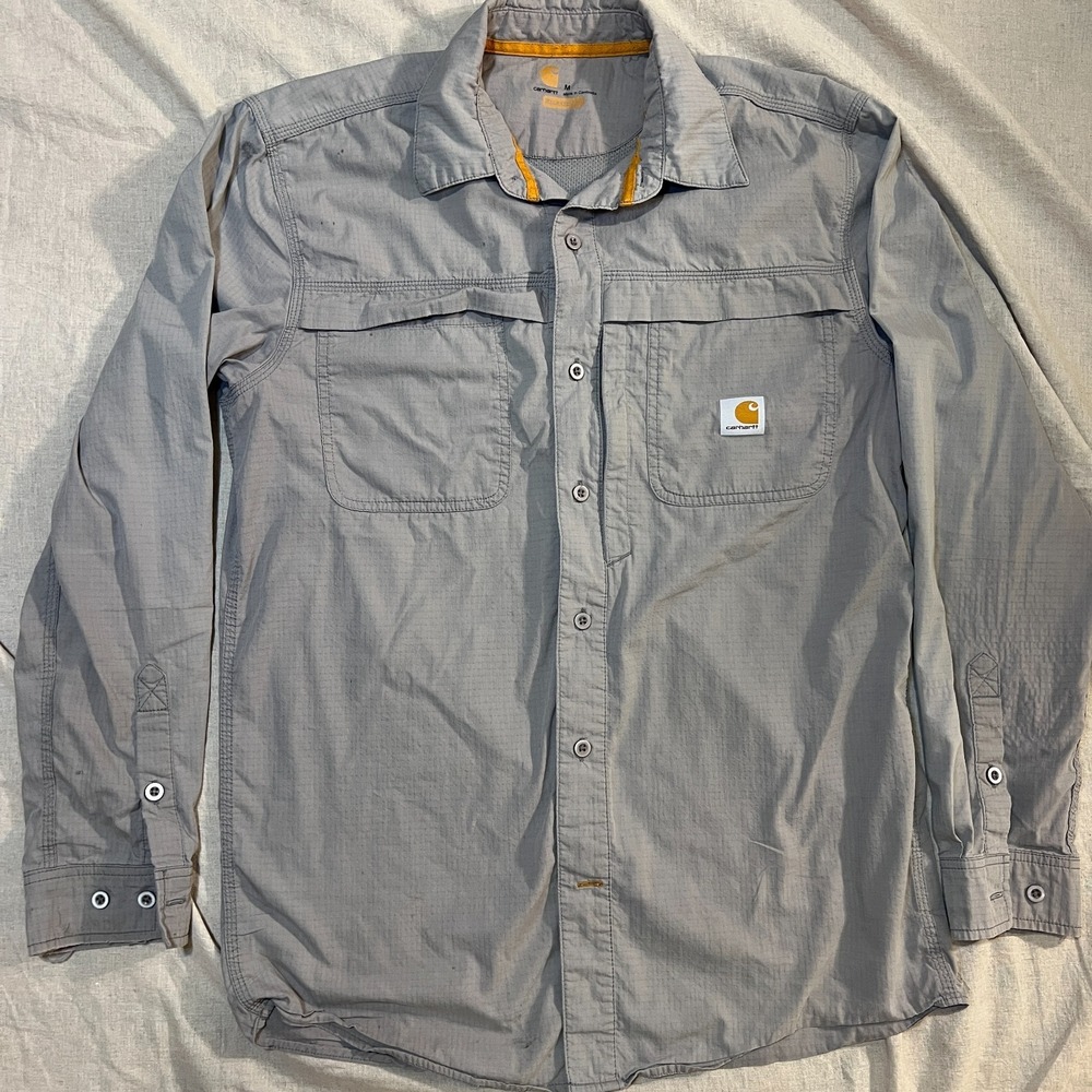 Carhartt Mens M Gray Ripstop Relaxed Fit Work Shirt Long Sleeve Outdoor Utility